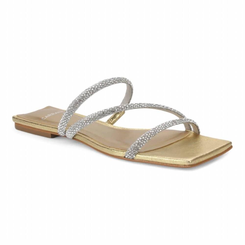 NEW CARRANO women's sue dress flat sandal in metallic leather gold